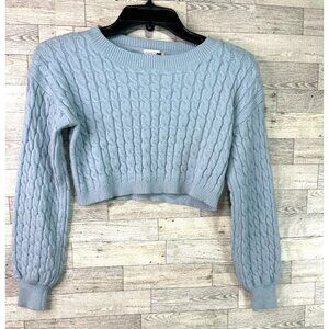 Fashions Nova Cable Knit Cropped Sweater & Leggings Set Women's size small Blue‎